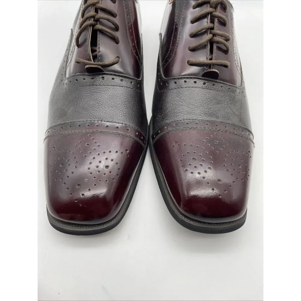 NWOB Men's GIORGIO‎ VENTURI Burgundy Oxford Dress Shoes Cap Toe Size 9.5 NEW